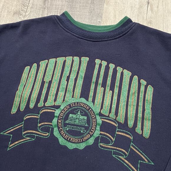 VTG Southern Illinois University Navy Blue 90s Pull Over College Sweatshirt Sz L - Picture 3 of 4